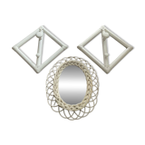 Rattan entrance set with mirror and 2 coat hooks.