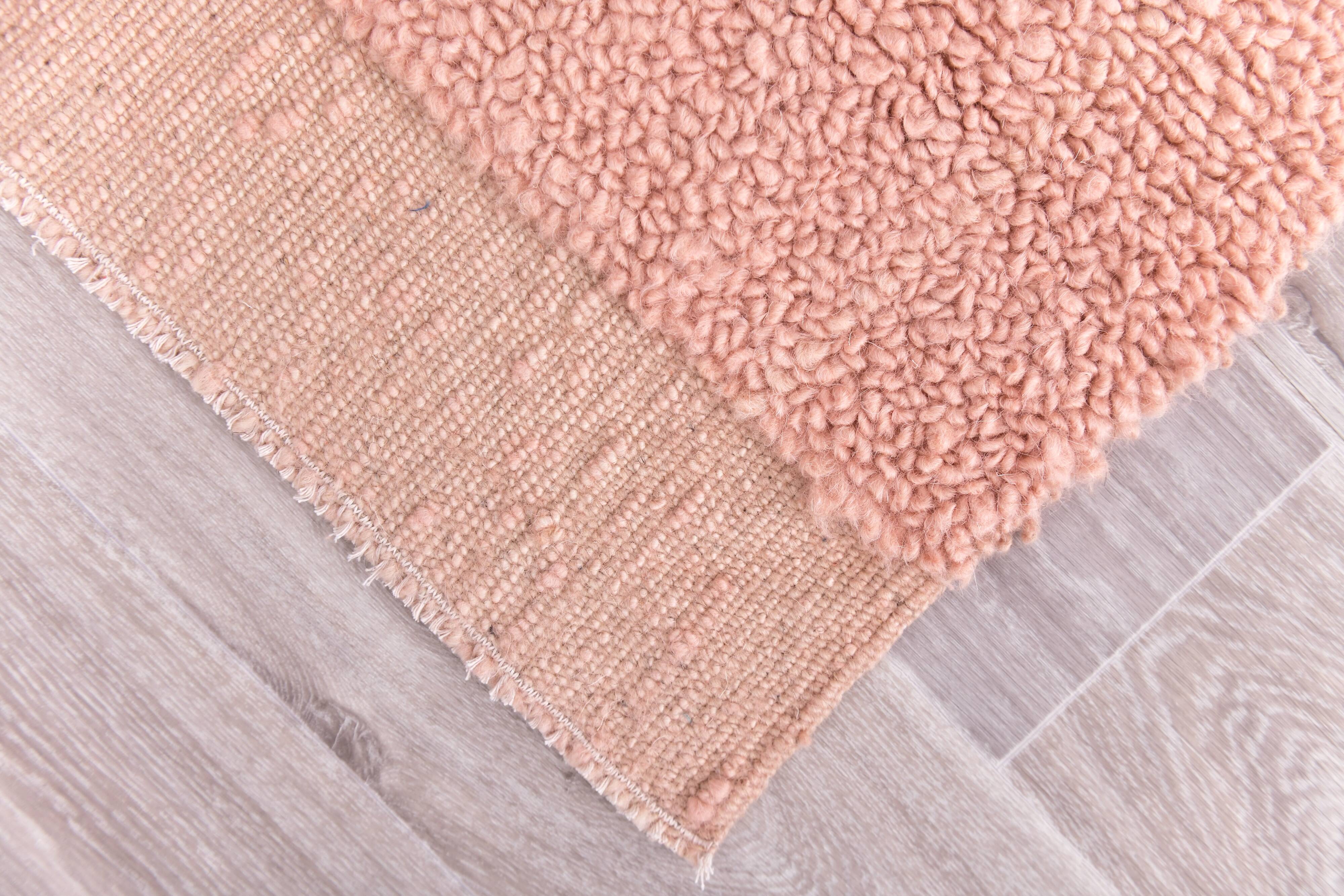 %100 Rose Pink Wool Vintage Runner Rug 67x215Cm