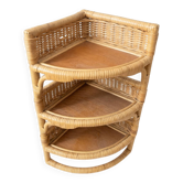 Étagère d'angle murale vintage en rotin, bambou et osier – 3 niveaux