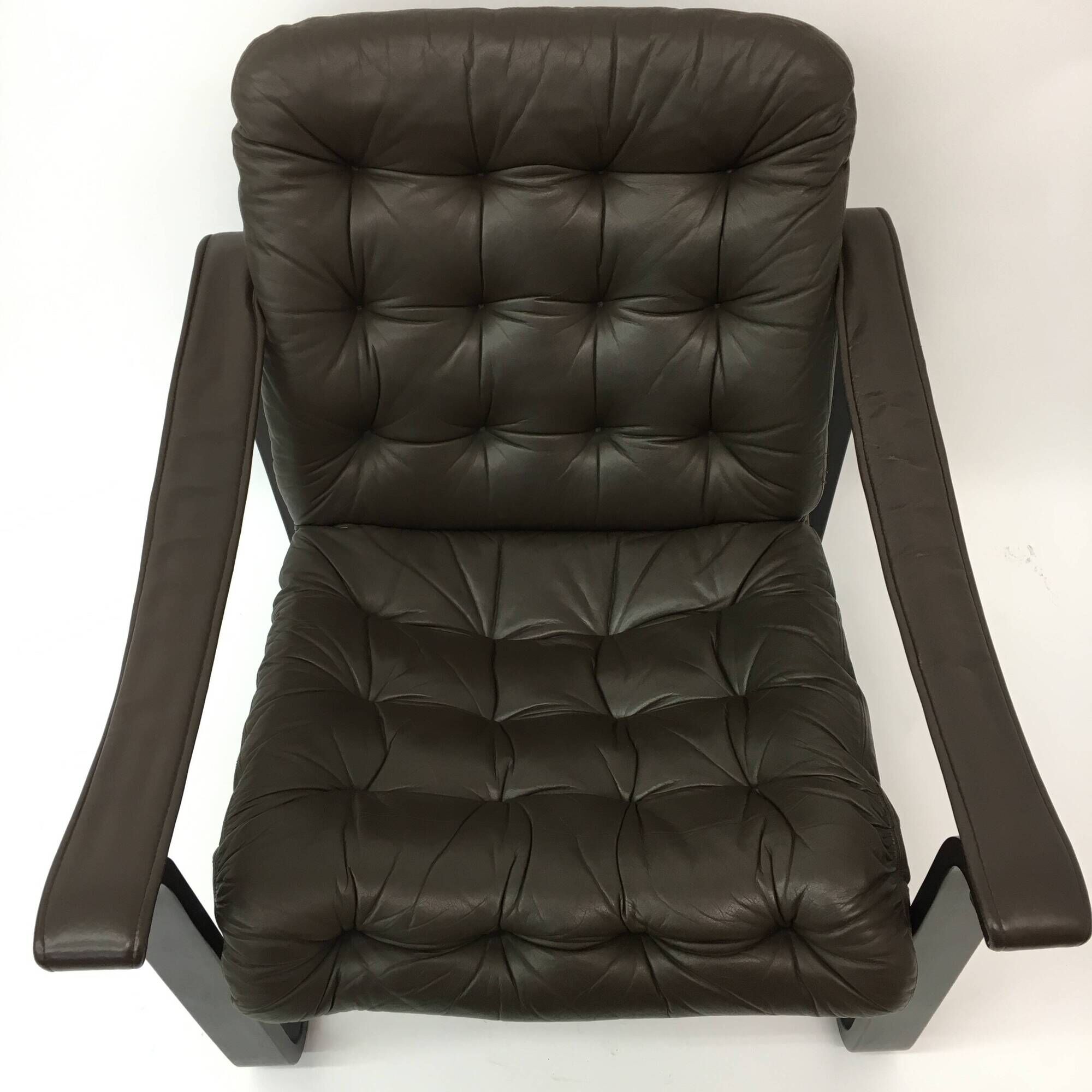 Mid-century design OY BJ Dahlqvist AB Dark Brown Leather safari lounge chai