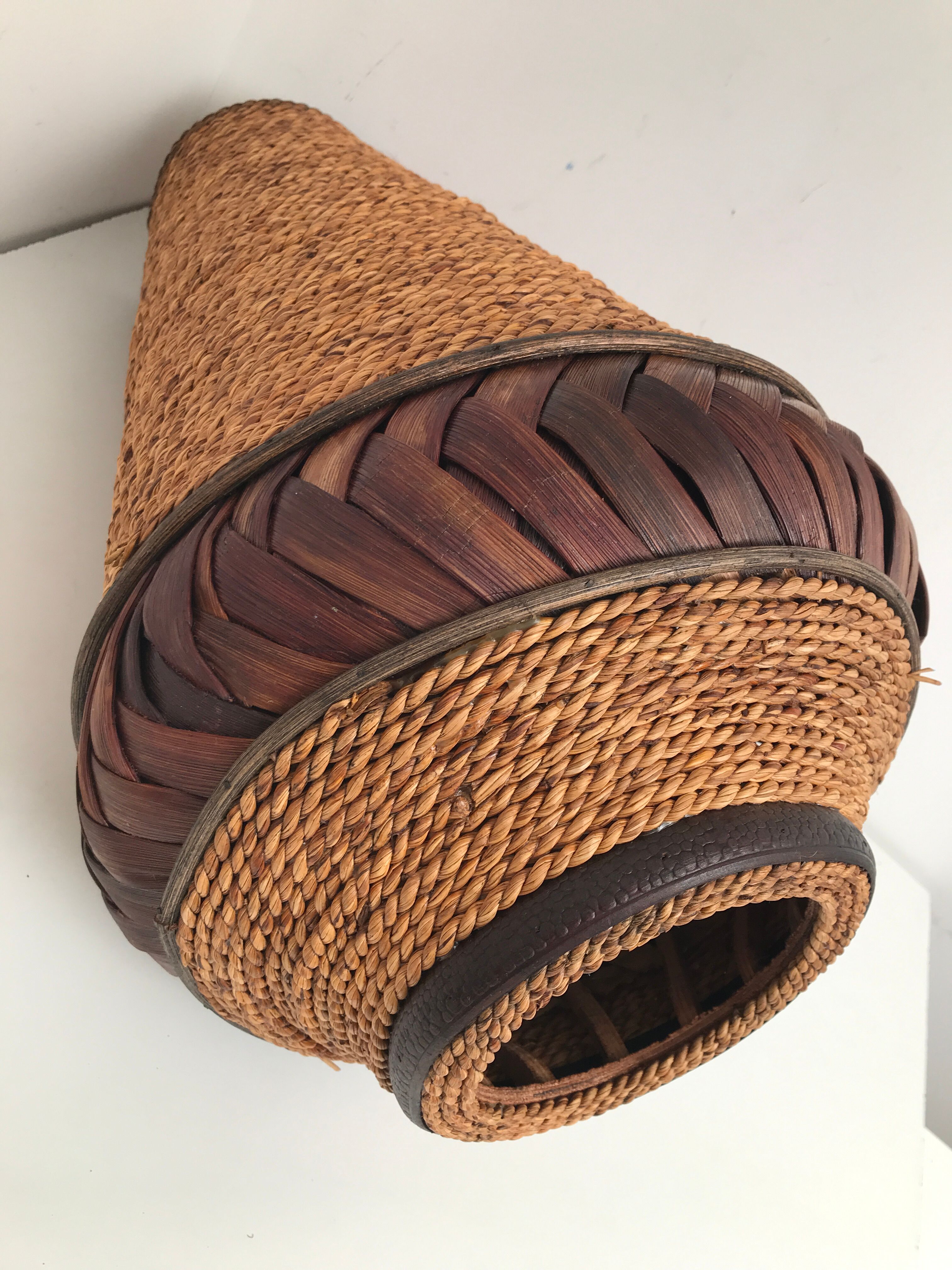 Large basket in vintage wicker rattan