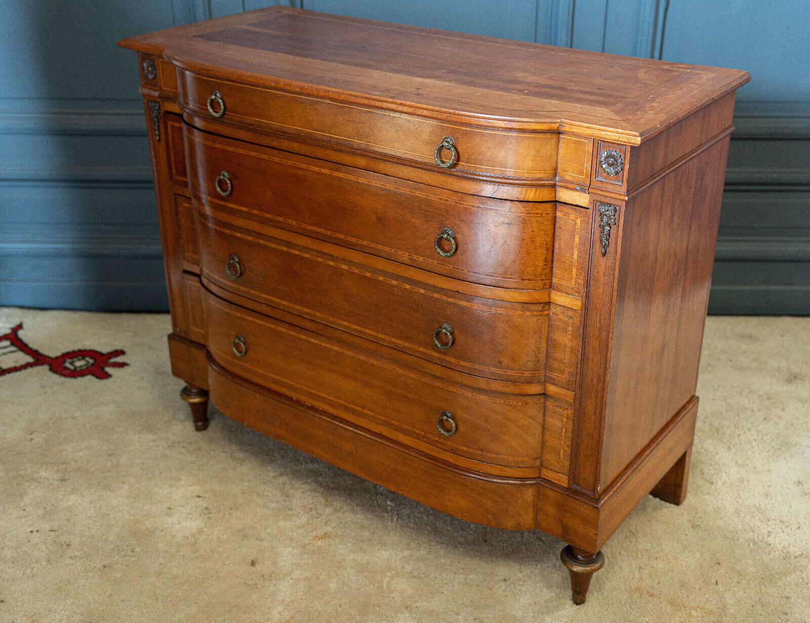 Chest of drawers 1900 Louis XVI style Marquetry 5 drawers
