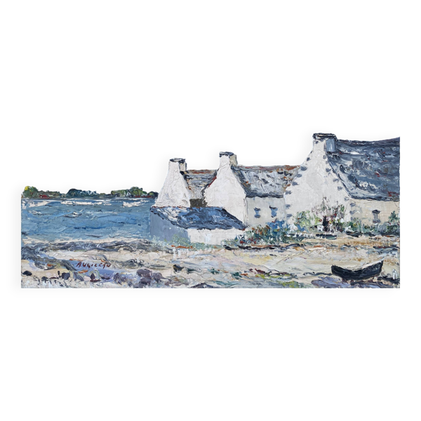 Tableau HST Maurice Agizeau (né en 1945) ''Maisons de pêcheurs à Ouessant