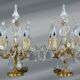 Pair of Louis XV Style Bronze & Crystal Chandeliers with 4 Lights