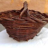 Rare Old handcrafted basket made of cherry branches - peasant folk art