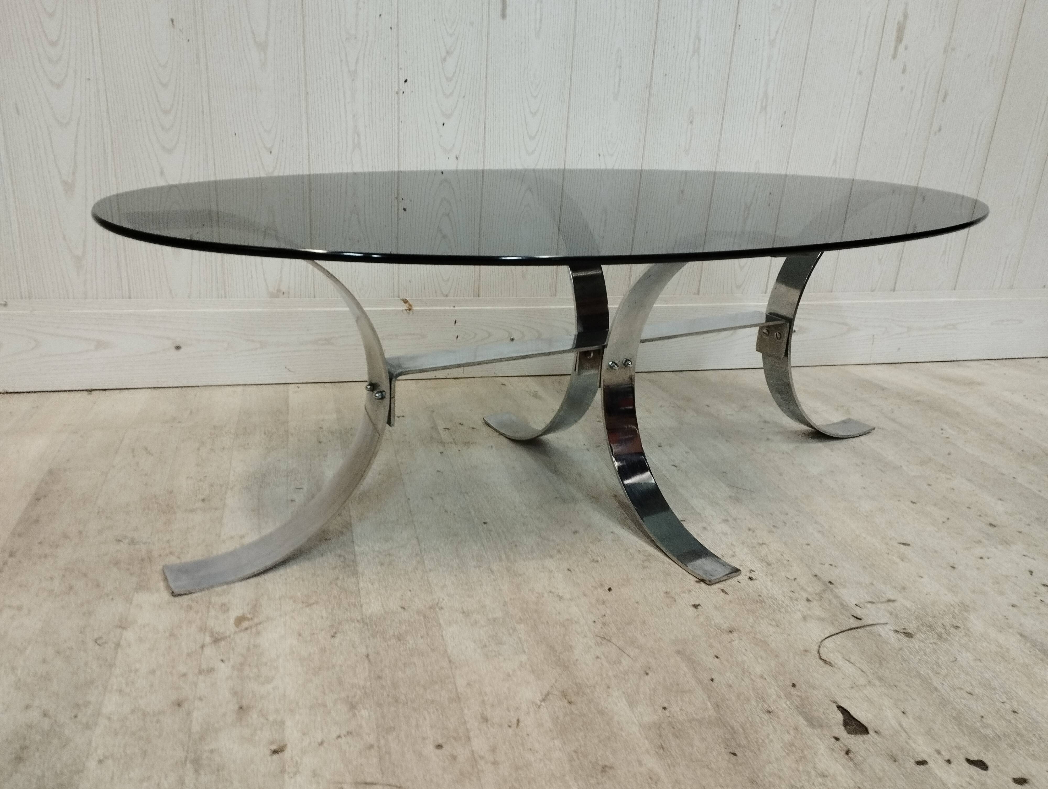 Table basse vintage chrome et verre fumé