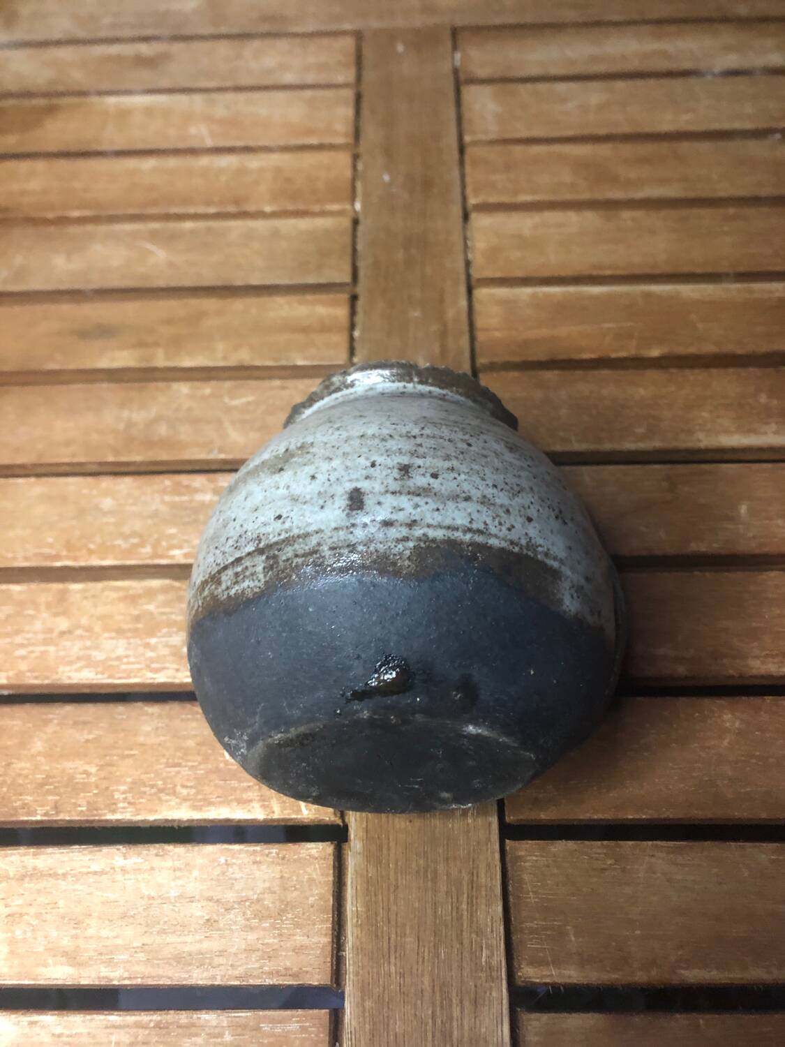 Old Vintage Gray & Black Ceramic Pitcher