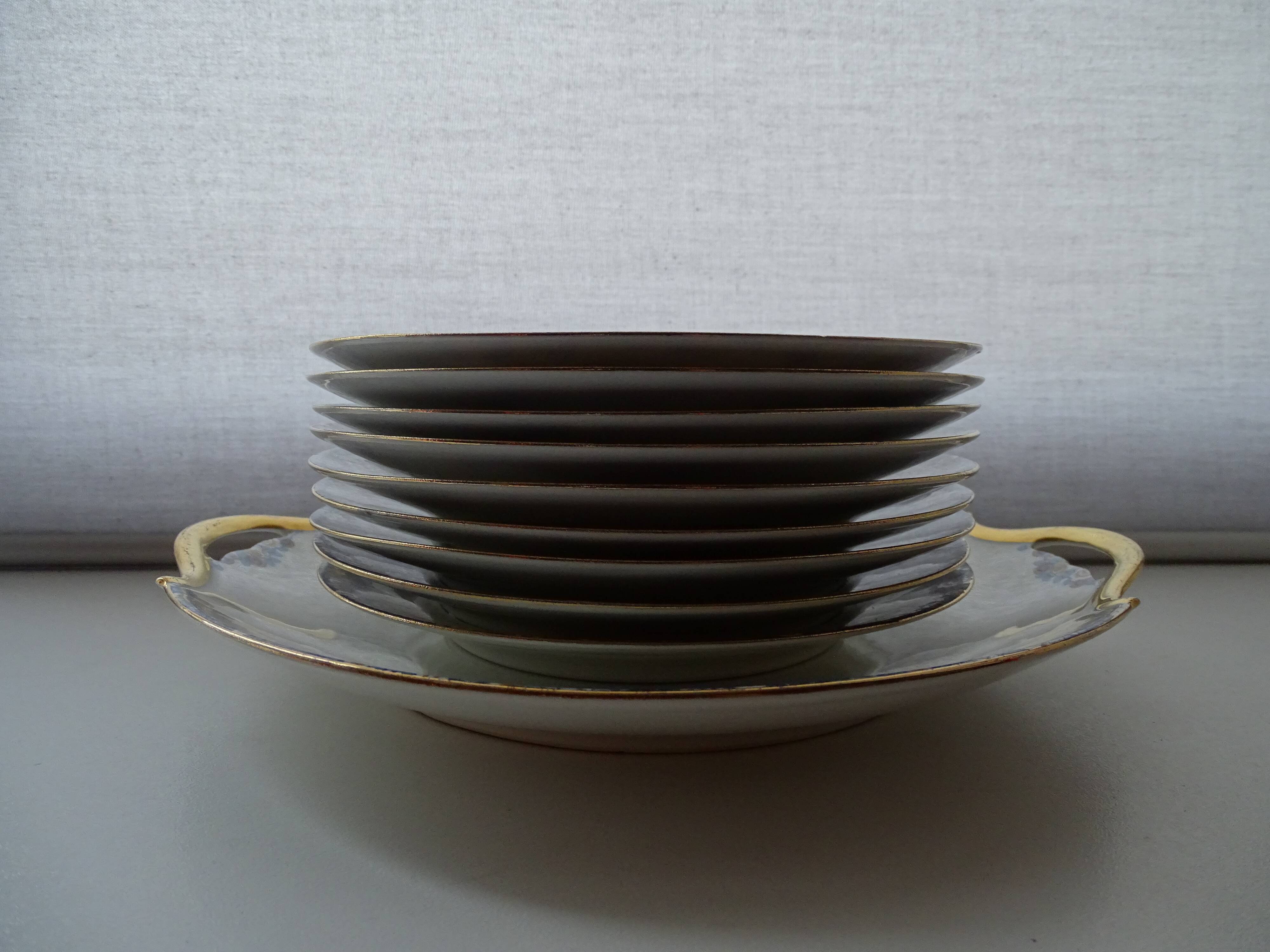 Dessert service porcelain Limoges Union Art Deco 9 people