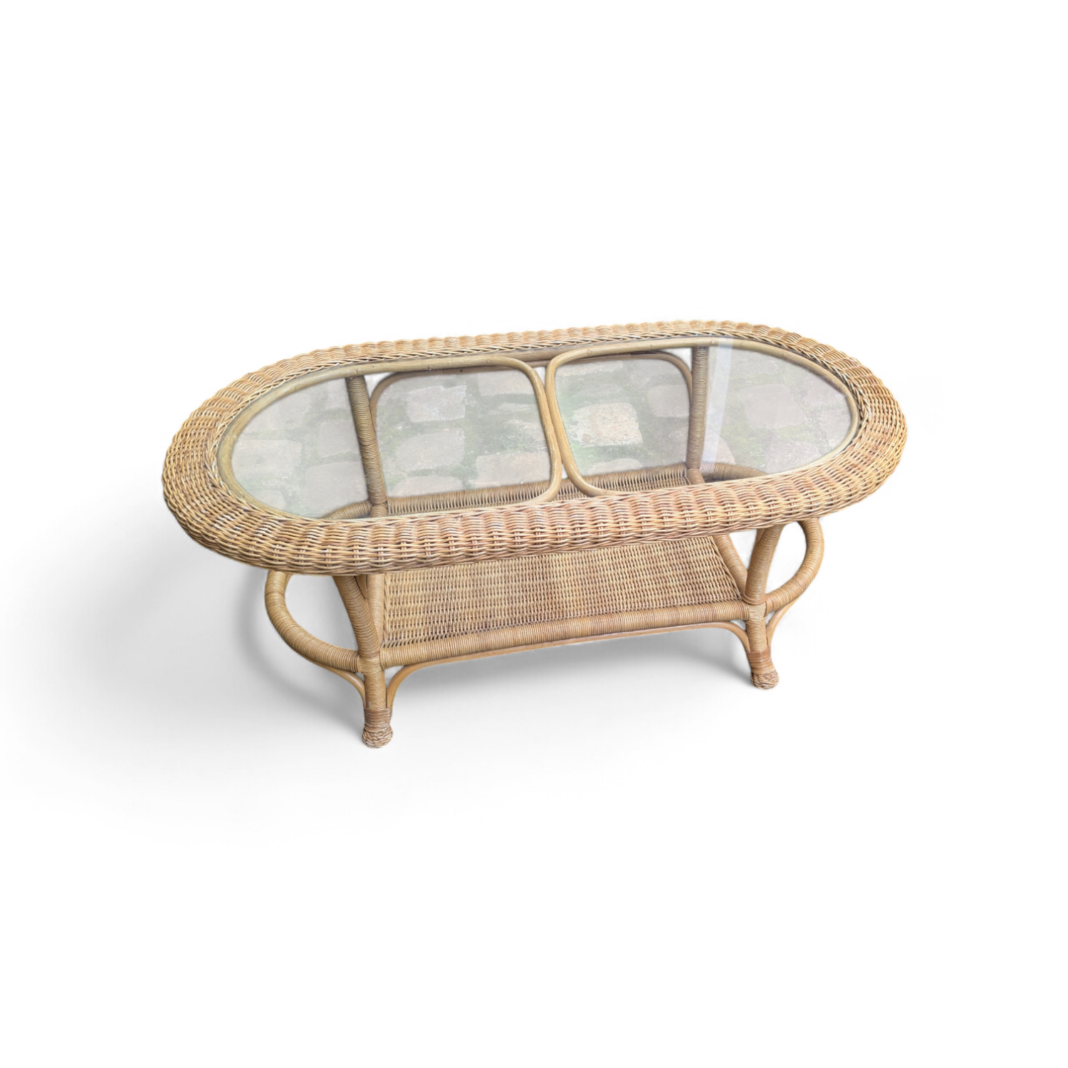 Vintage Rattan and Wicker Coffee Table - Glass Top - Bohemian Style