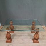 Glass and wood coffee table