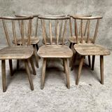 Series Set of 6 old rustic Western bistro chairs in original patina wood