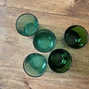 Lot of 5 vintage green glasses - Lesieur et Lever oil