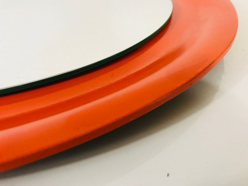 Red circular wall mirror 45x45cm Germany 1970s