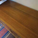 Modular 3-compartment teak wall shelving system with desk and lighting by Kai Kristiansen for FM, Denmark, 1960s