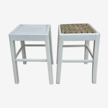 Pair of wooden stools, original white patina