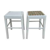 Pair of wooden stools, original white patina
