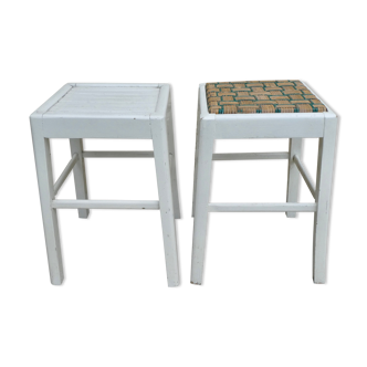 Pair of wooden stools, original white patina