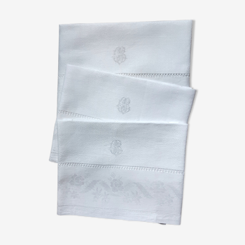 3 large damask napkins, 19th, monogrammed "CB"