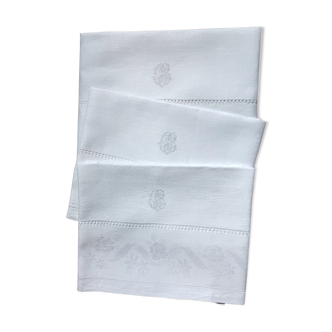 3 large damask napkins, 19th, monogrammed "CB"