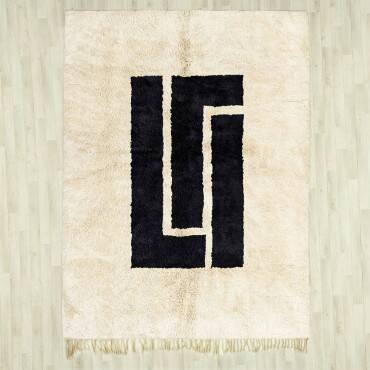Tapis blanc-noir fait main traditionnelle 250cmx150cm