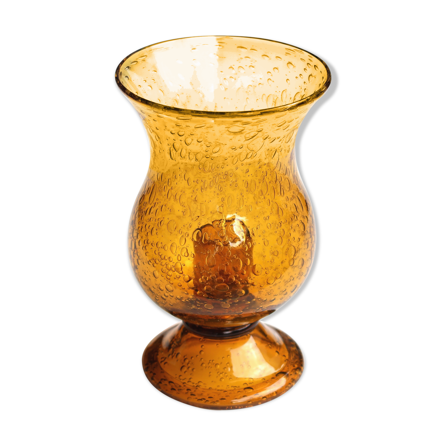Organic amber bubble glass candle holder, 70s
