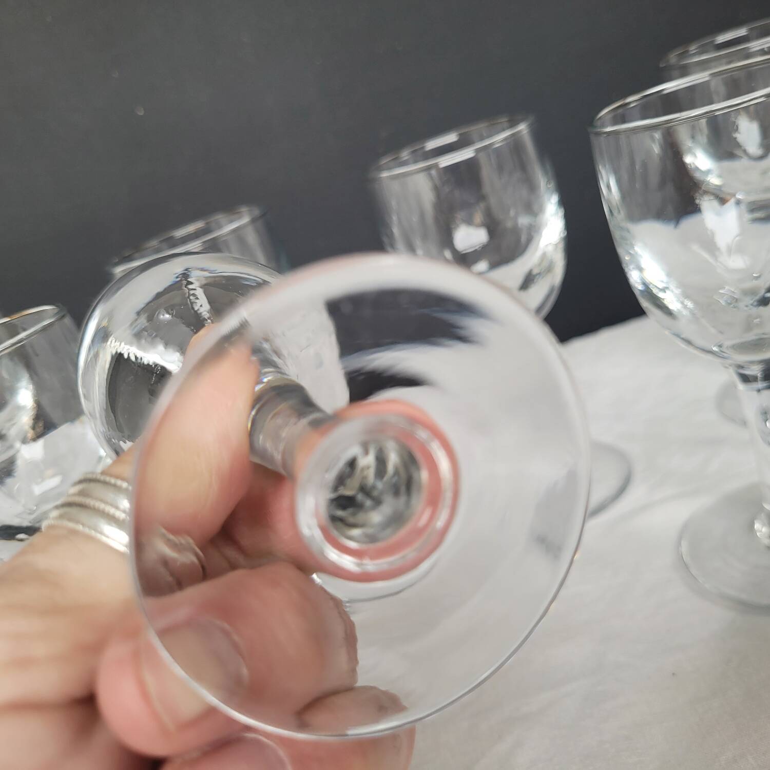 7 antique stemmed glasses made of blown glass – 1930s–1950s