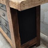 Old oak workbench cabinet with 1 door and 4 drawers