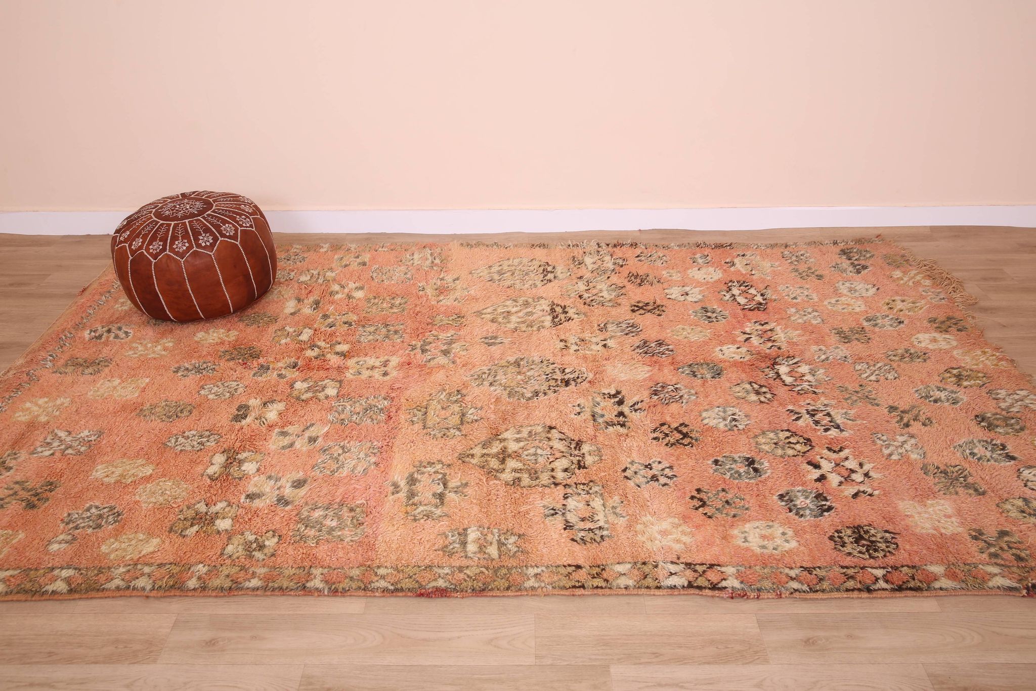 Peach Vintage Moroccan Rug 180 x 305 cm, Berber Wool Rug, Handmade Boho Rug