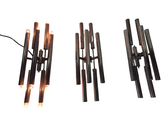 3 large 1960s wall lights in nickel-plated brass