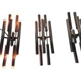 3 large 1960s wall lights in nickel-plated brass