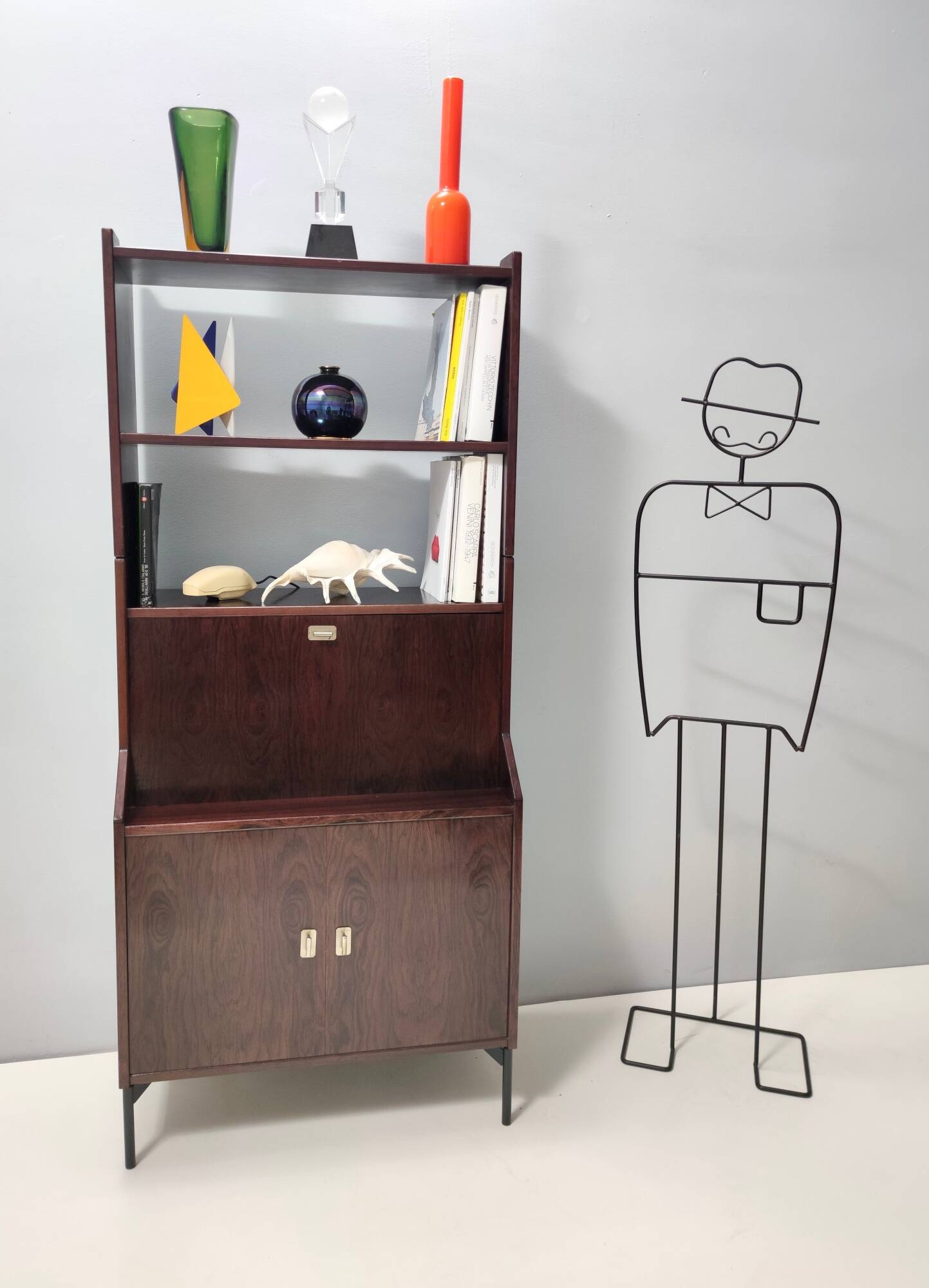 Vintage Walnut Bookshelf and Secretaire by Claudio Salocchi for Sormani, Italy