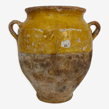 Varnished yellow confit pot, south-west of France. Conservation jar. Pyrenees XIXth