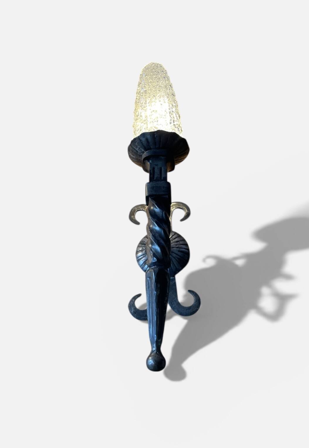 Pair of brutalist wall sconces in wrought iron