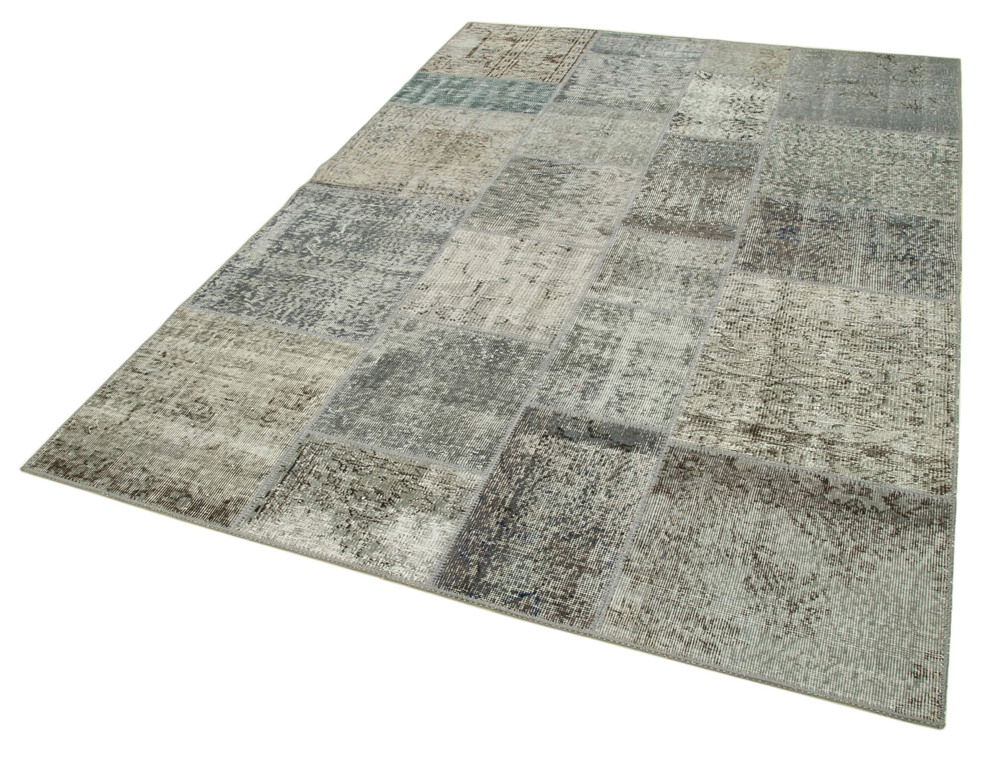 Hand-knotted anatolian contemporary 170 cm x 240 cm grey patchwork carpet
