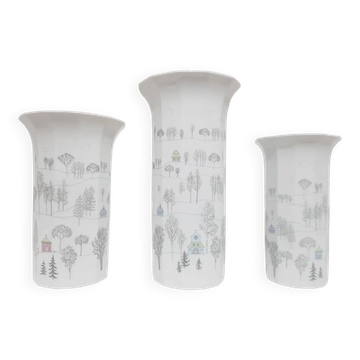 Set of three vases, white porcelain, design by T. Wirkkala, Rosenthal, Germany, 1980s.