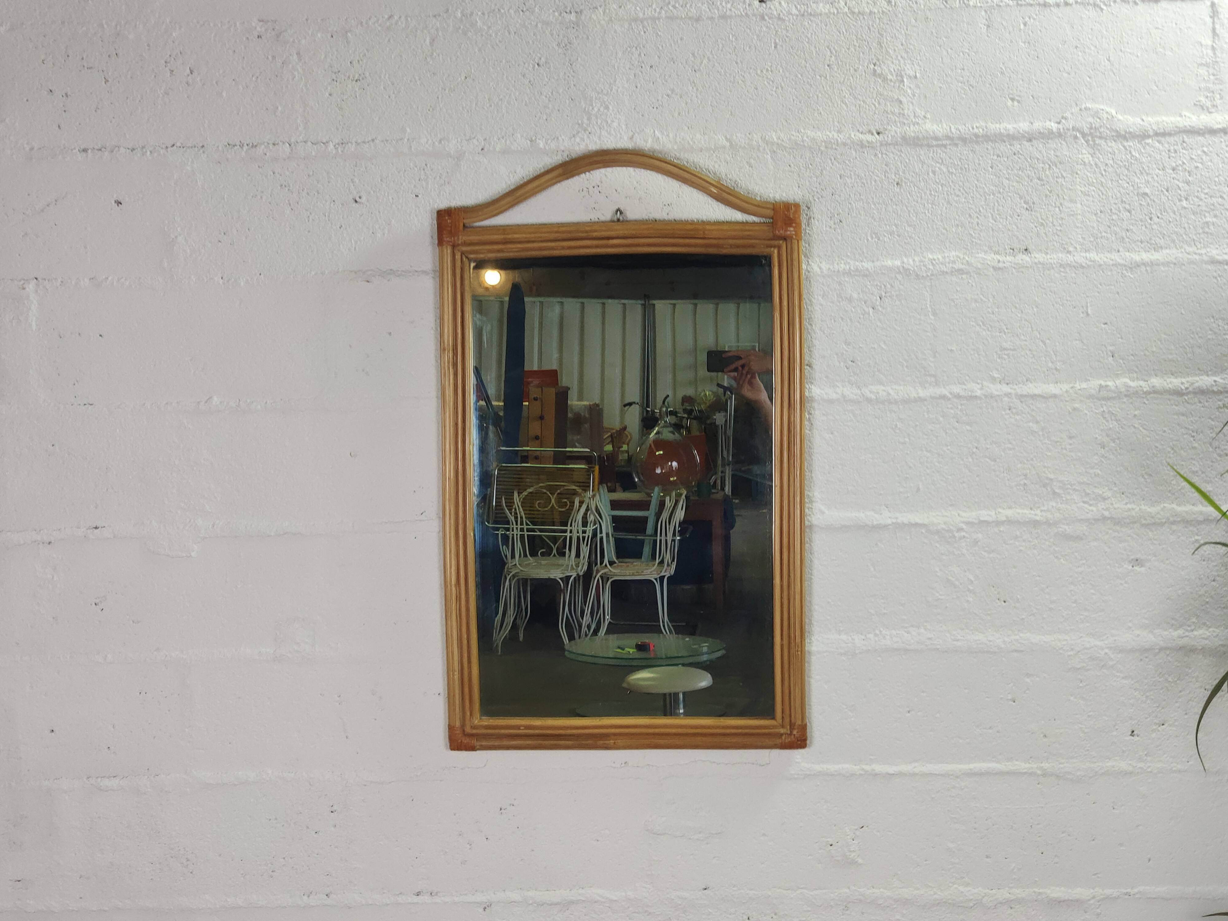 Rattan mirror and leather 100x60