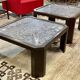 Pair of low tables in oak and fossil stone - work from the 1970s