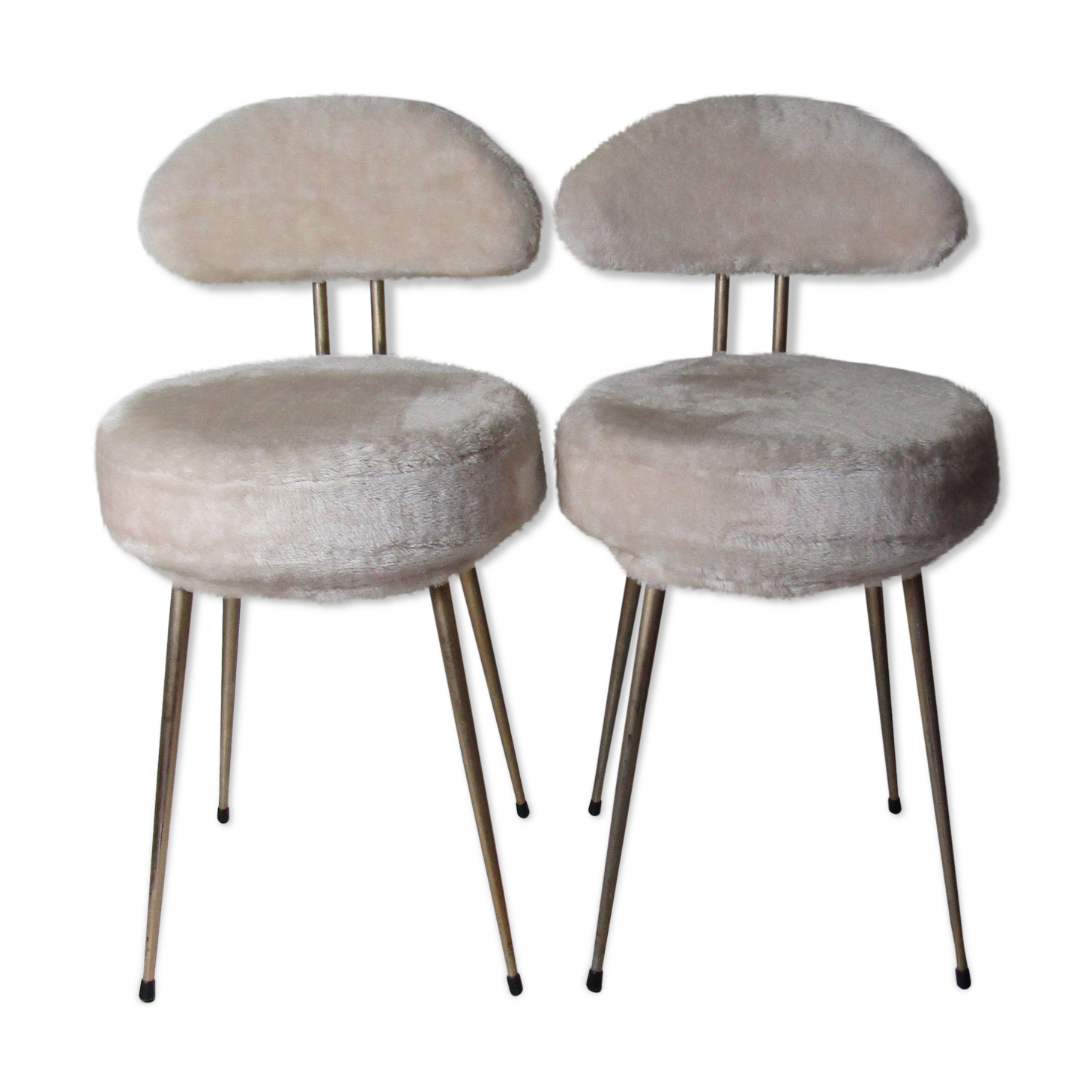 Set of 2 Pelfran vintage ivory fur chairs