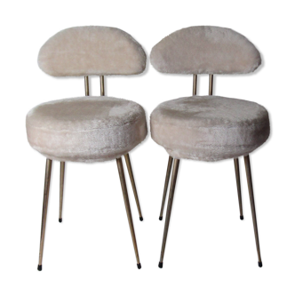 Lot de 2 chaises Pelfran moumoute ivoire vintage