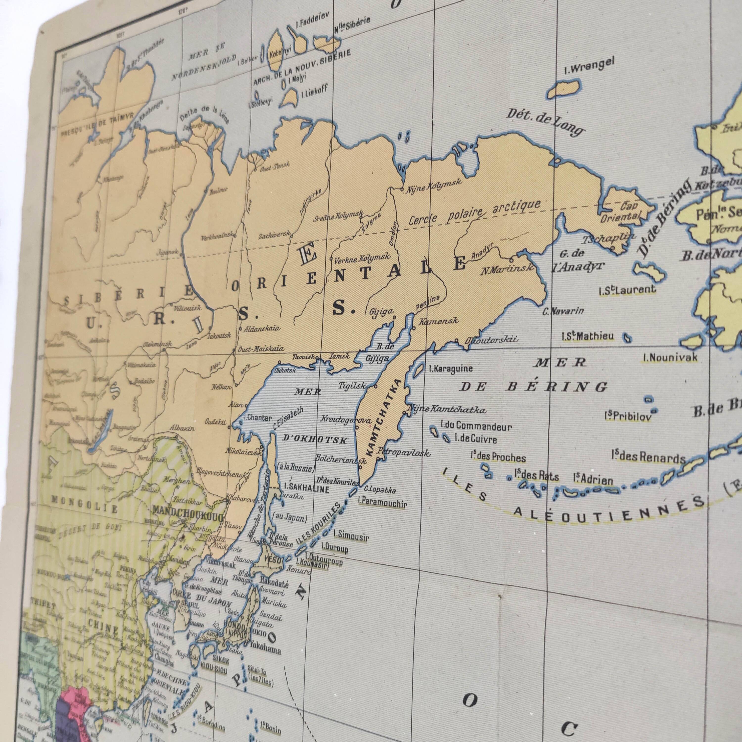 Large planisphere world map 105 by 74cm