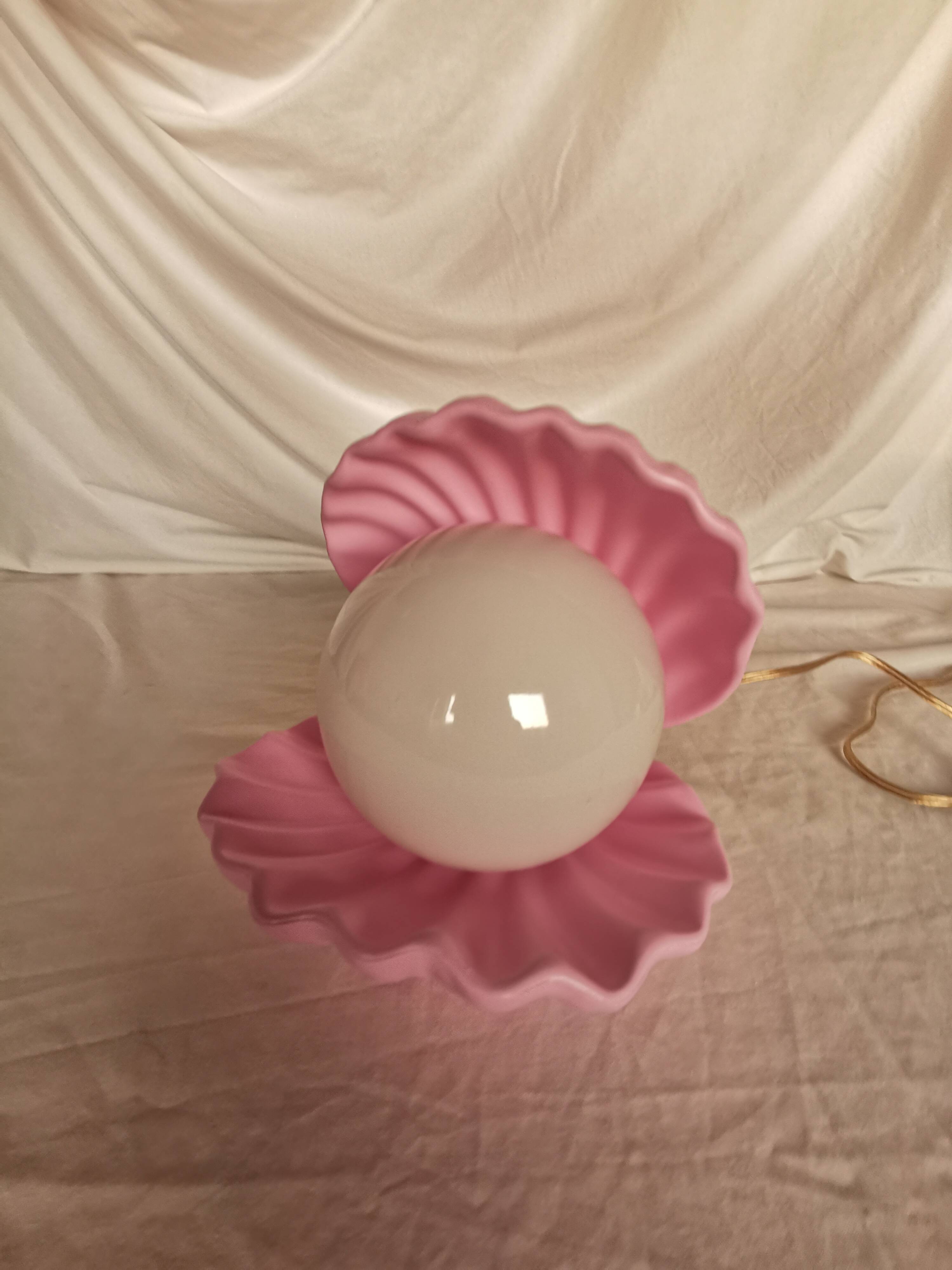 Pink shell and opaline pearl lamp, Saint-Jacques, France, 1970