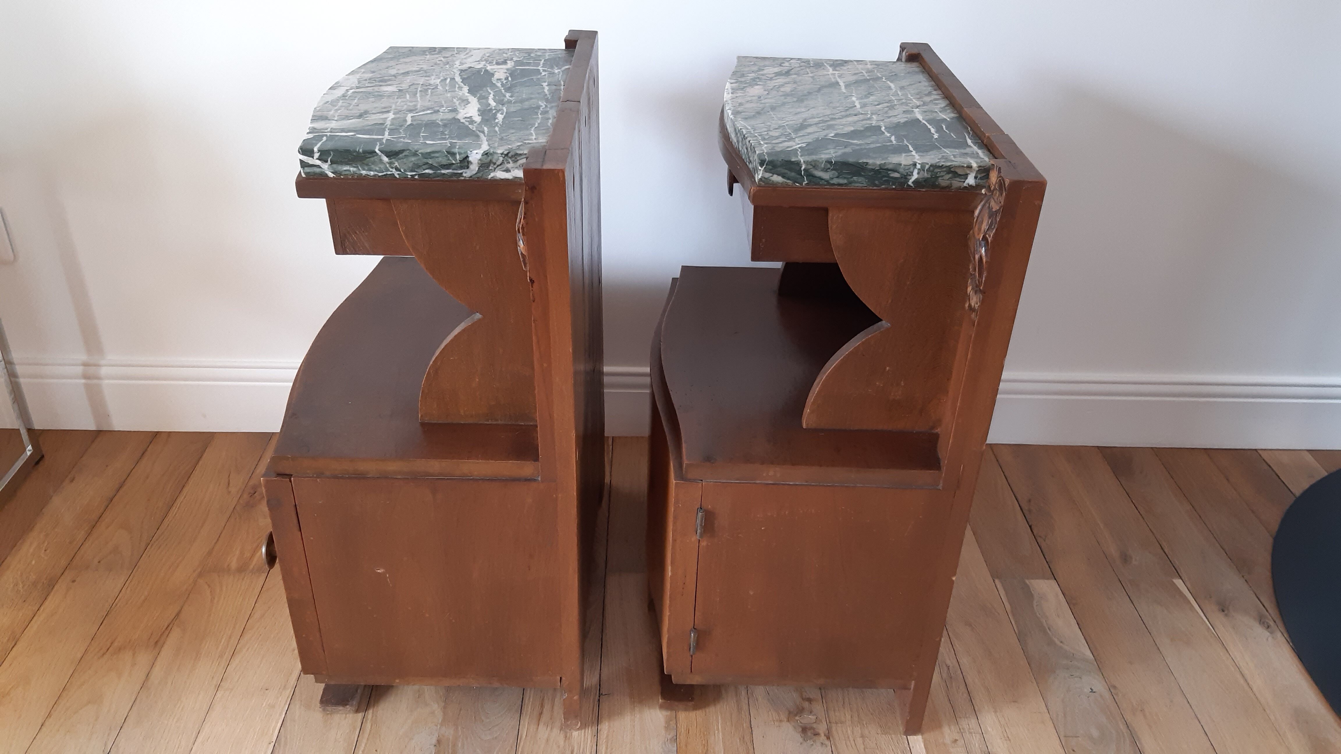 Duo of bedside tables in beech wood art deco 30s