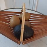 Folding fruit basket pan in bamboo and wood 70s