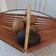 Folding fruit basket pan in bamboo and wood 70s