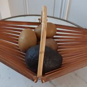 Panière corbeille à fruits pliante en bambou et bois années 70