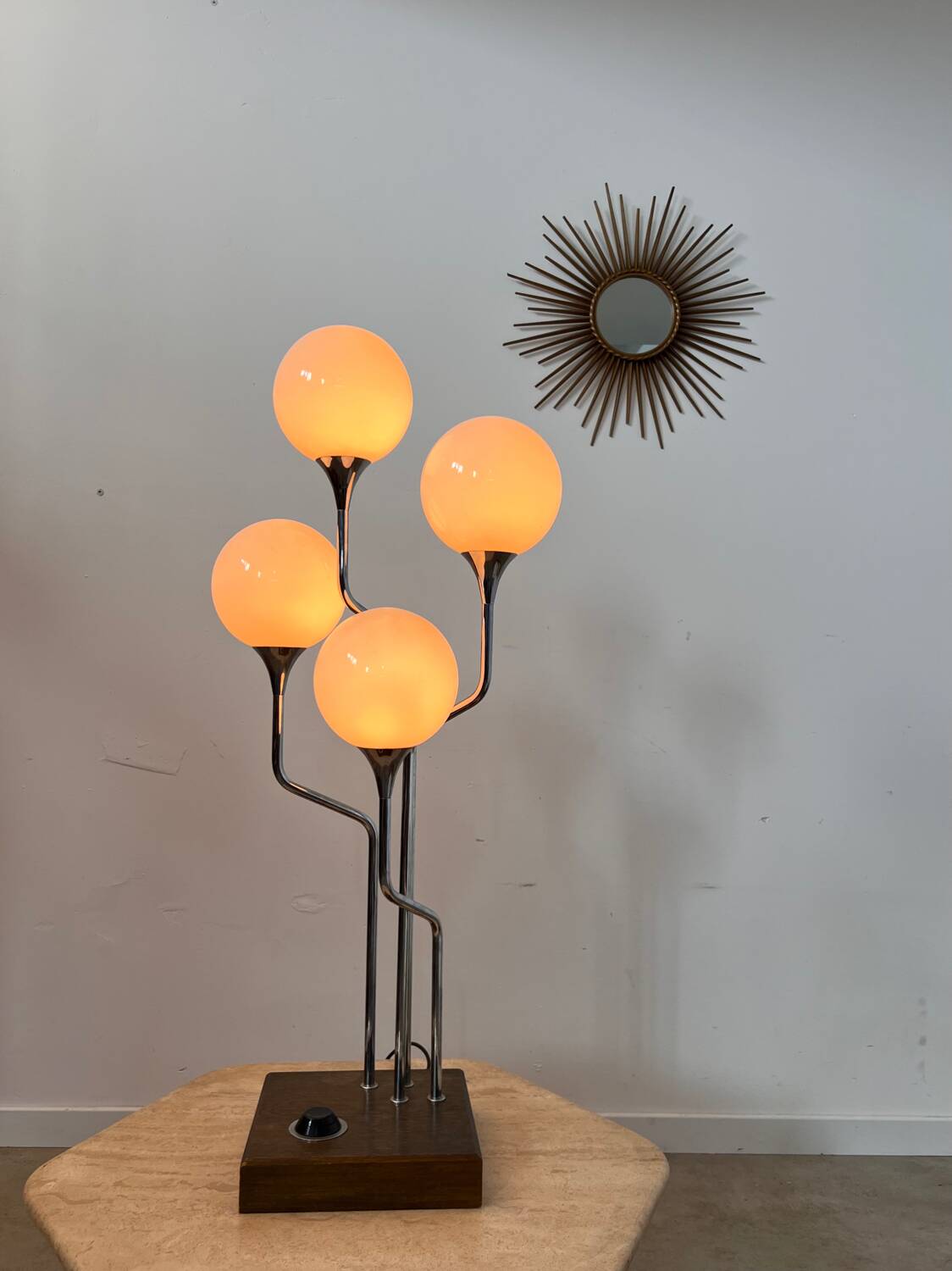 Old metal table lamp Italian design Gioffredo REGGIANI 70s vintage 4 lights