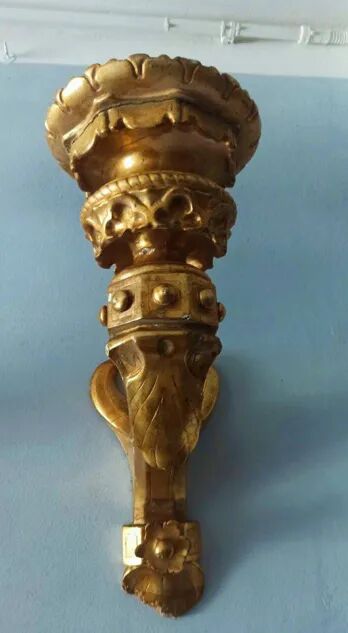 Pair of Gilded Wooden Wall Sconces, Mid-19th Century