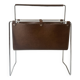 Modernist magazine rack in brown leather & chrome wire metal – 1970 design