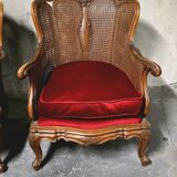 Pair of wooden and rattan armchairs, Louis XV style