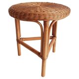 1960s Handmade Vintage French Riviera Wicker & Bamboo Side Table